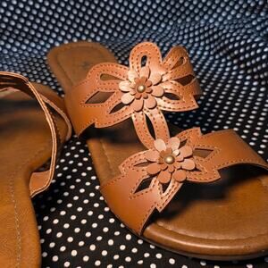 Nicole Women’s Brown Floral Wedge Sandals Size 7.5w Comfort Casual Shoes